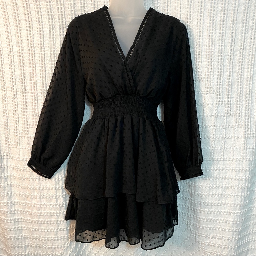 Zara Black Swiss Dot Mini Dress, Size S